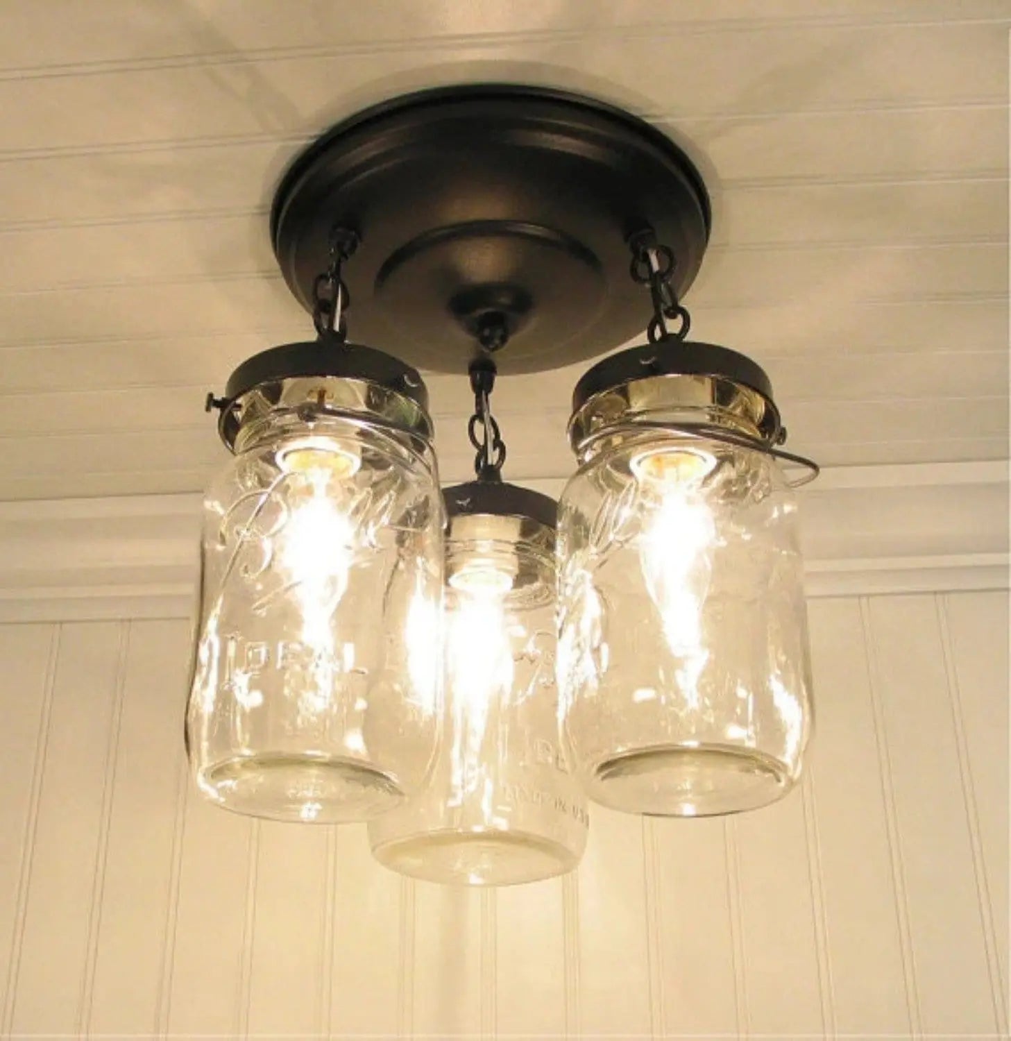 Mason Jar Vintage Light Fixture - Quart Chain Trio