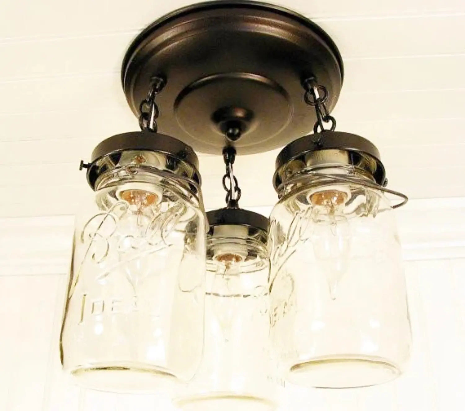 Mason Jar Vintage Light Fixture - Quart Chain Trio