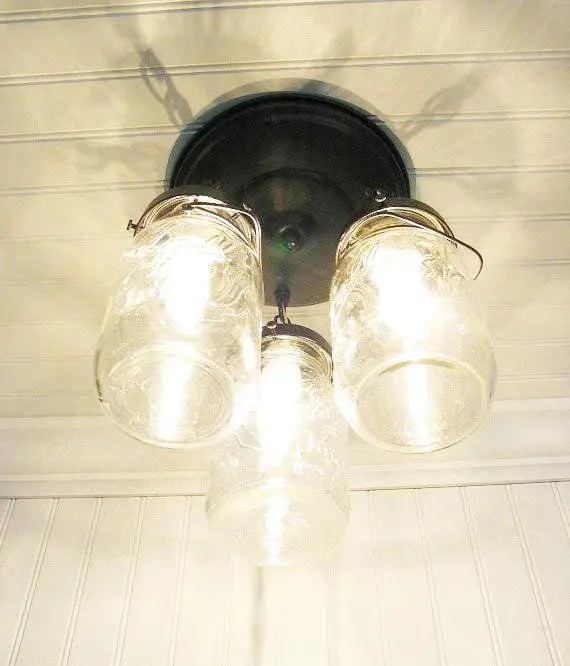 Mason Jar Vintage Light Fixture - Quart Chain Trio