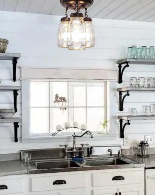 Mason Jar LIGHT FIXTURE New Quart Chain Trio