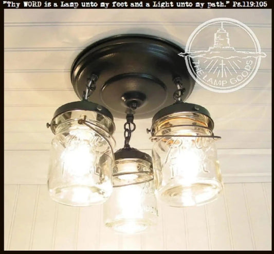 Mason Jar LIGHT FIXTURE Vintage PINT Chain Trio