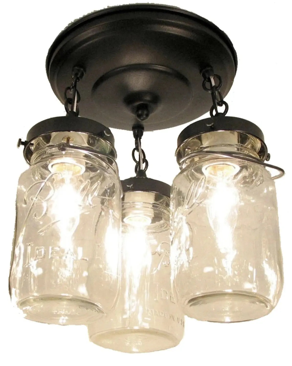 Mason Jar Vintage Light Fixture - Quart Chain Trio