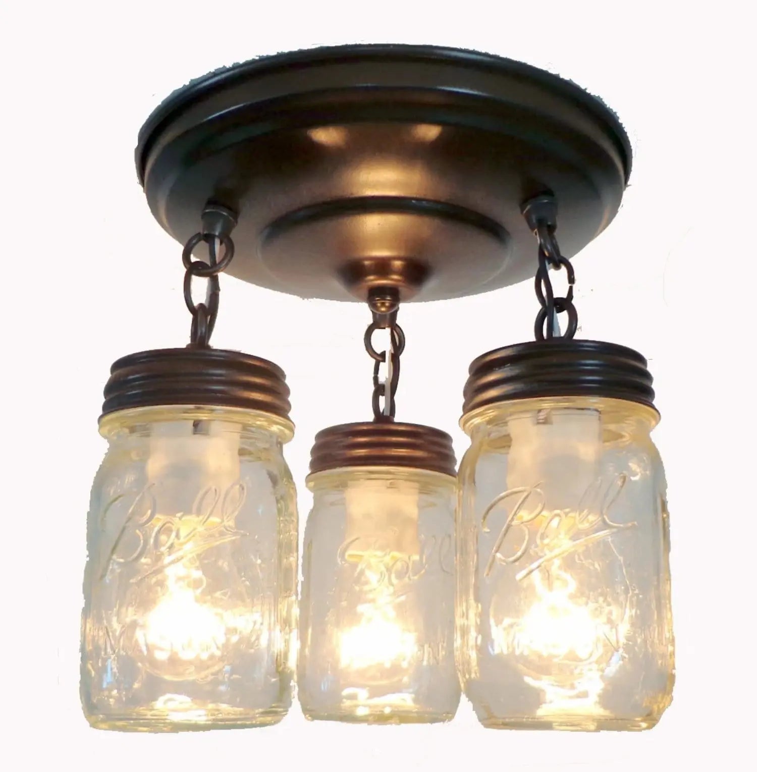 Mason Jar LIGHT FIXTURE New PINT Chain Trio