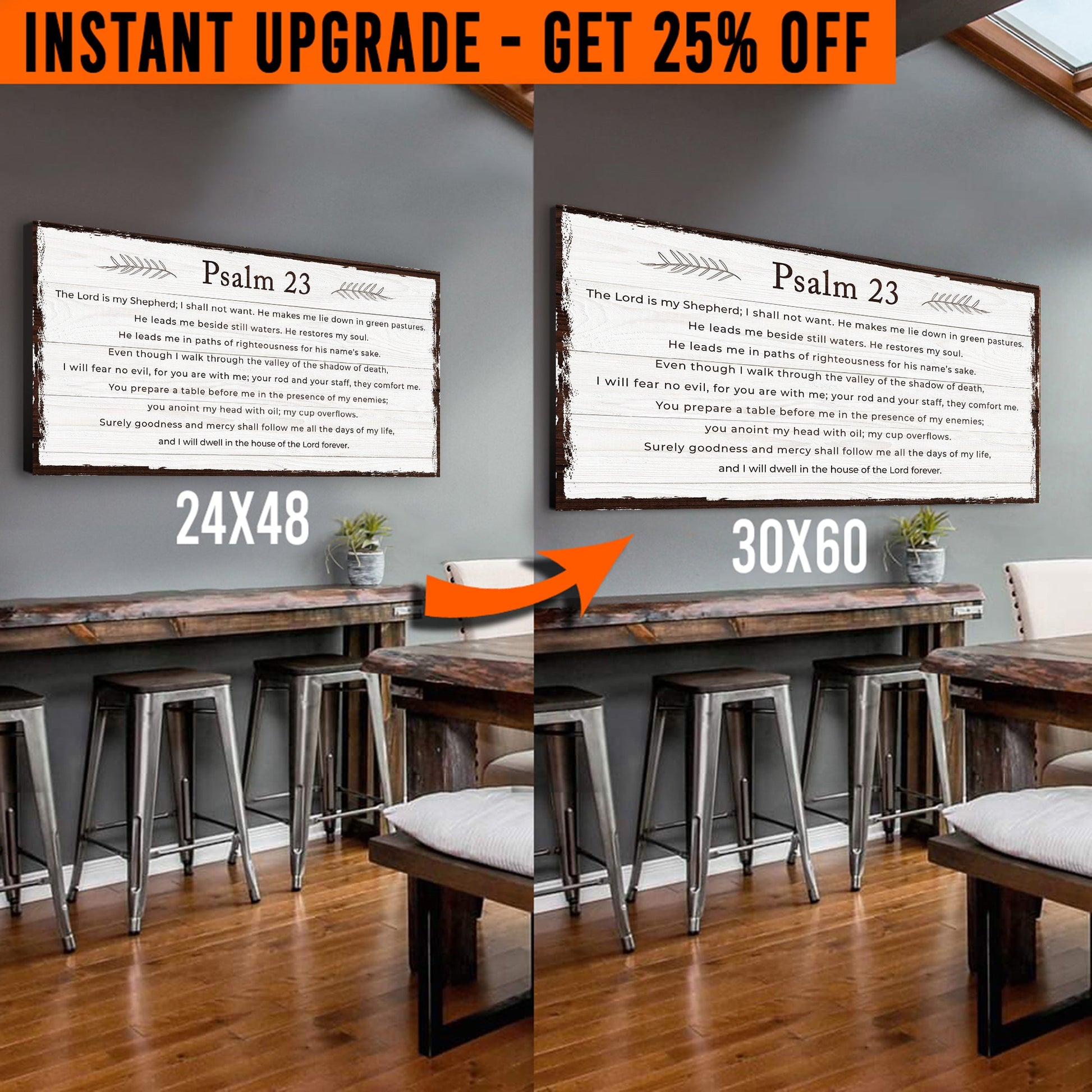 Upgrade Your 24x48 Inches 'Psalm 23 - The Lord Is My Shepherd' (Style 1) Canvas To 60x30 Inches