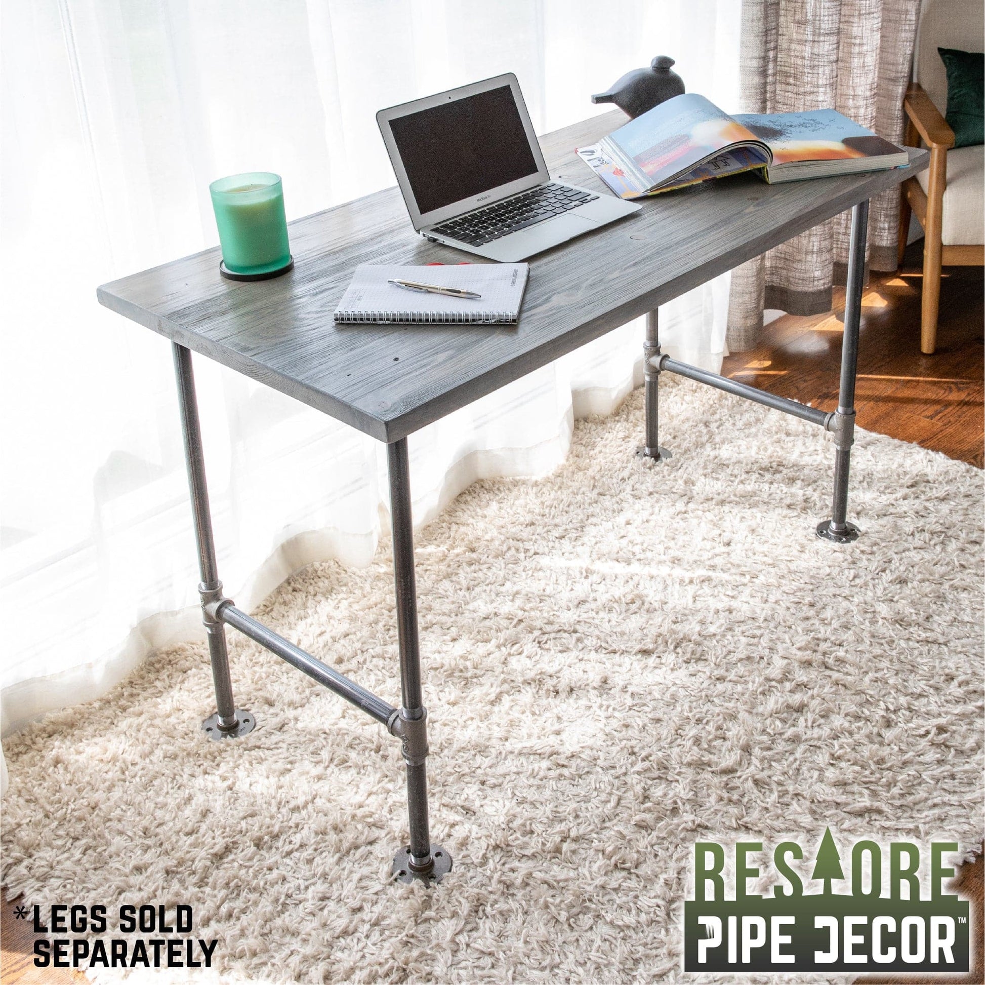 RESTORE Riverstone Grey Solid Wood Desk Tabletop