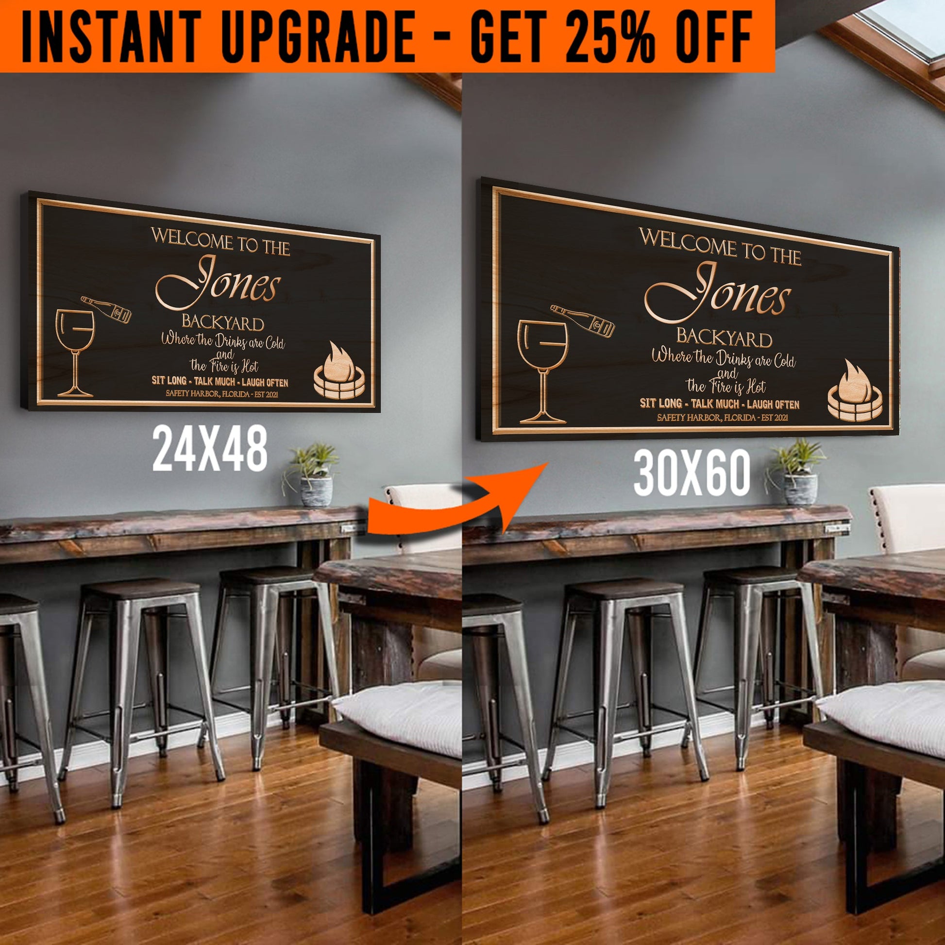 Upgrade Your 48x24 Inches 'Backyard Sign (Style 2) Canvas To 60x30 Inches