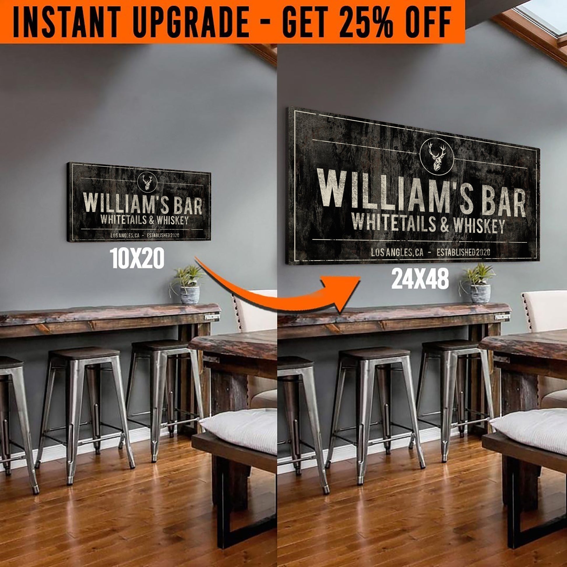Upgrade Your 'Whitetails and Whiskey' (Style 3) Canvas To 24x48 Inches