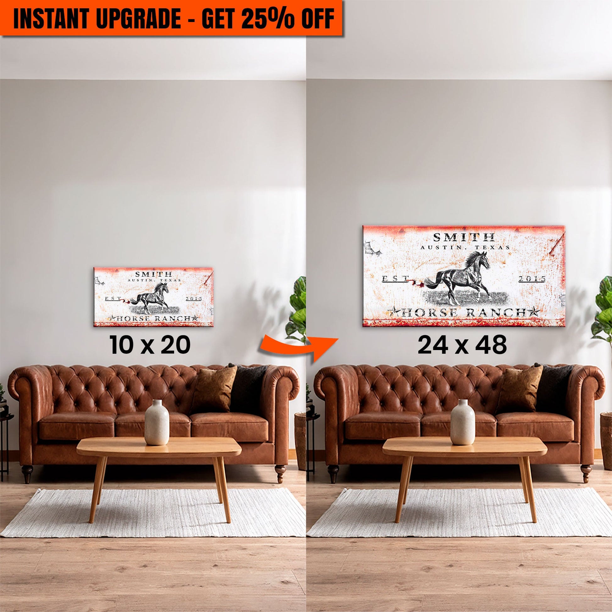 Upgrade Your 10x20 Inches 'Rustic Horse Ranch Sign' To 24x48 Inches Canvas