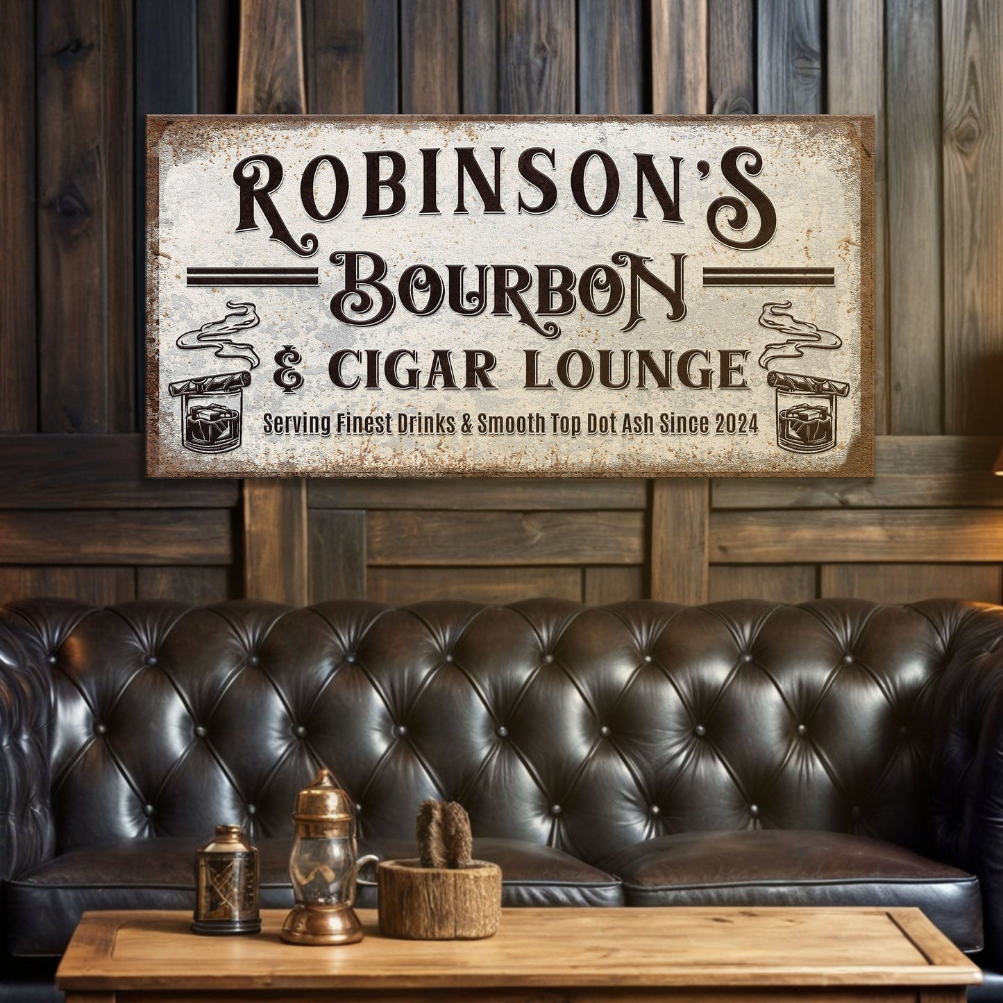 Personalized Bourbon and Cigar Bar Sign