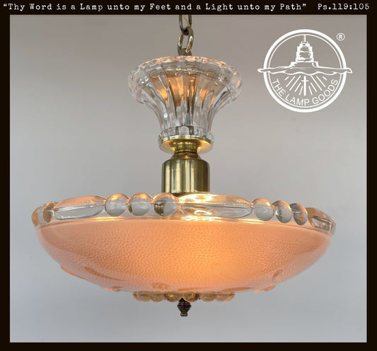 Mid Century 1940's PEACH Antique Glass Ceiling Light
