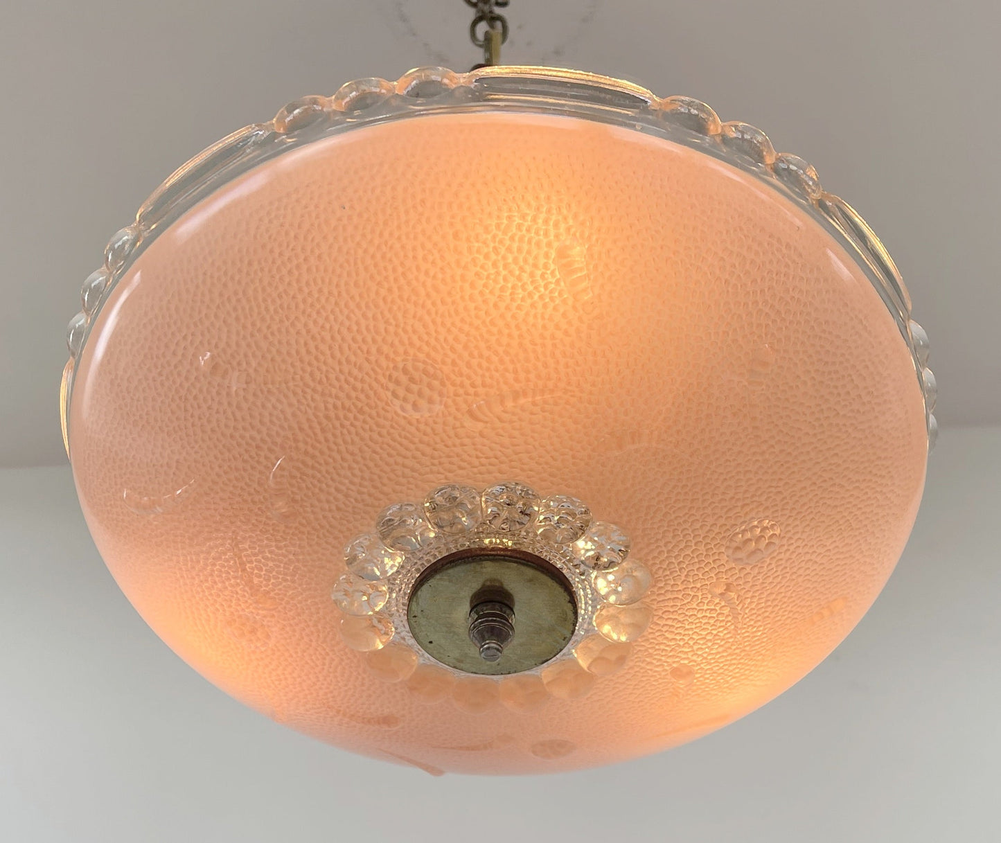 Mid Century 1940's PEACH Antique Glass Ceiling Light