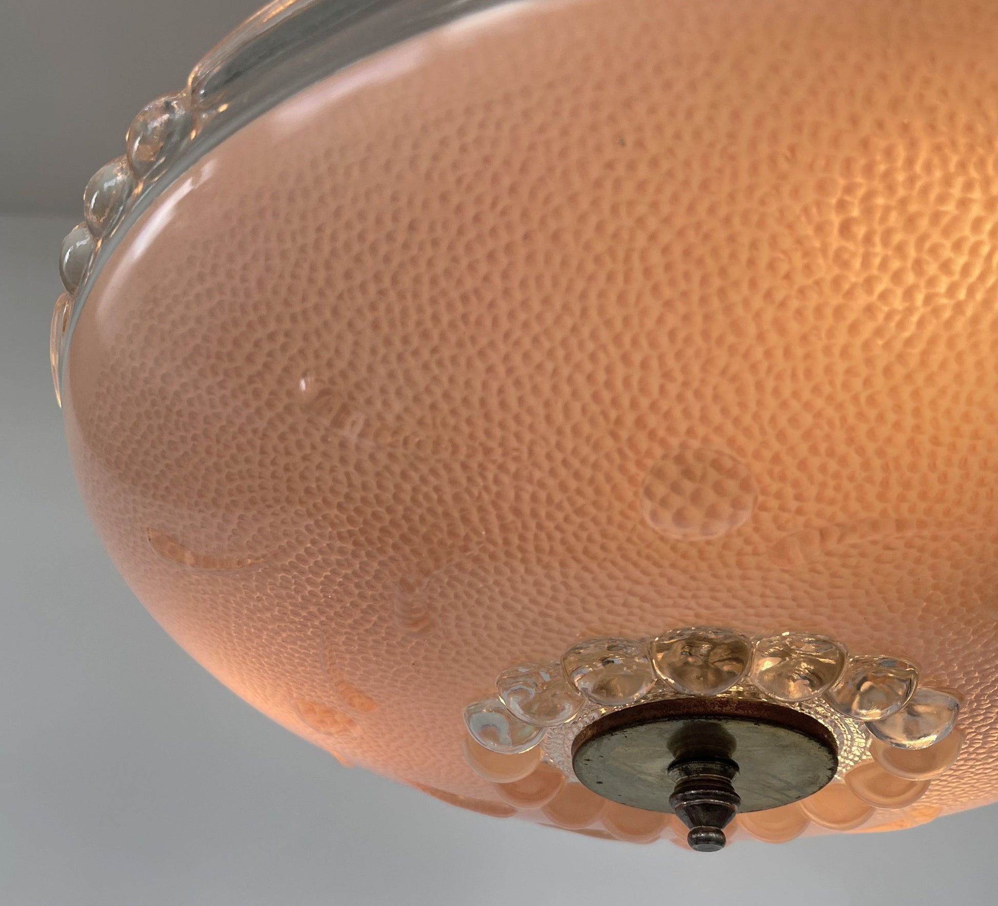 Mid Century 1940's PEACH Antique Glass Ceiling Light