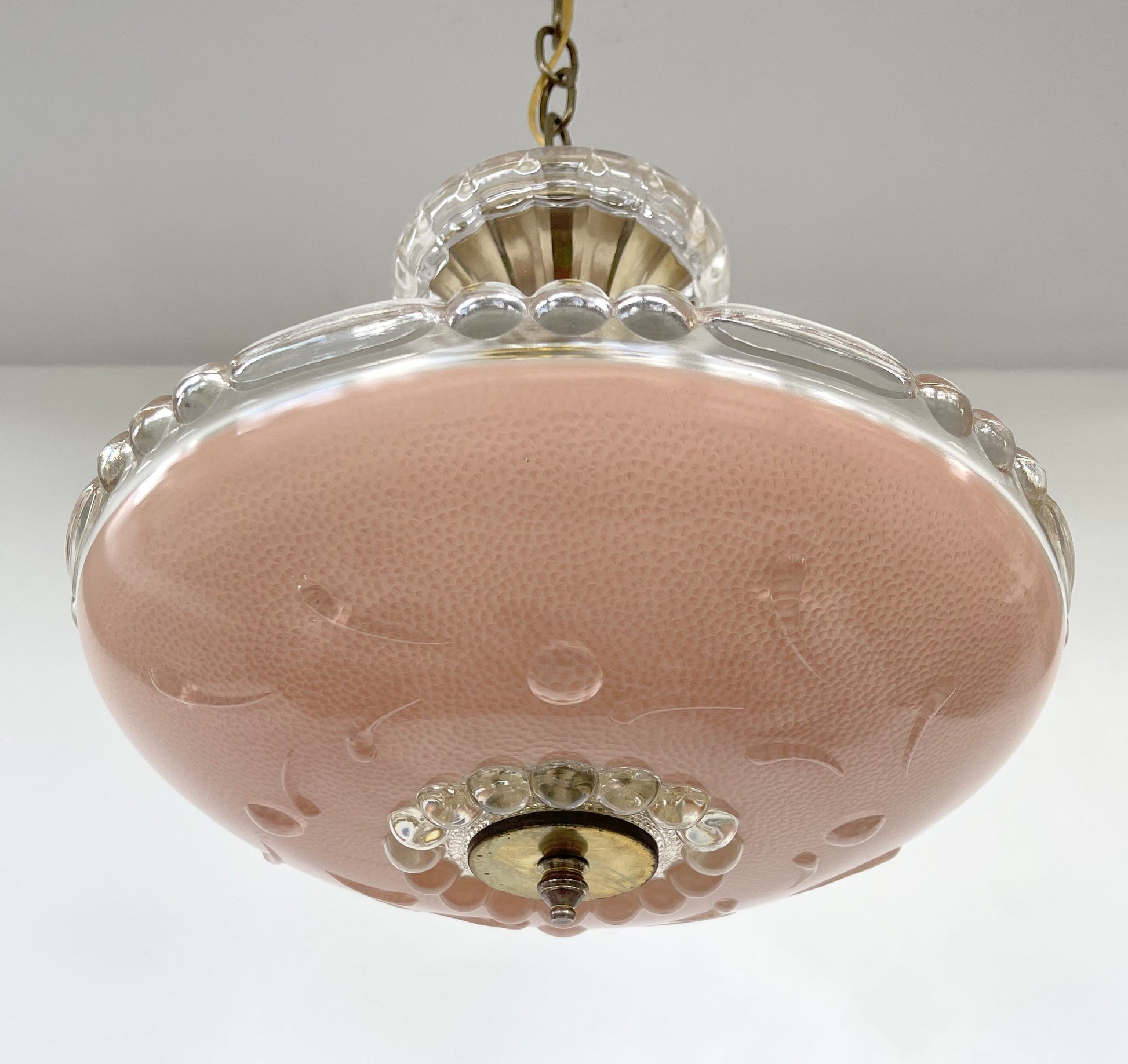 Mid Century 1940's PEACH Antique Glass Ceiling Light
