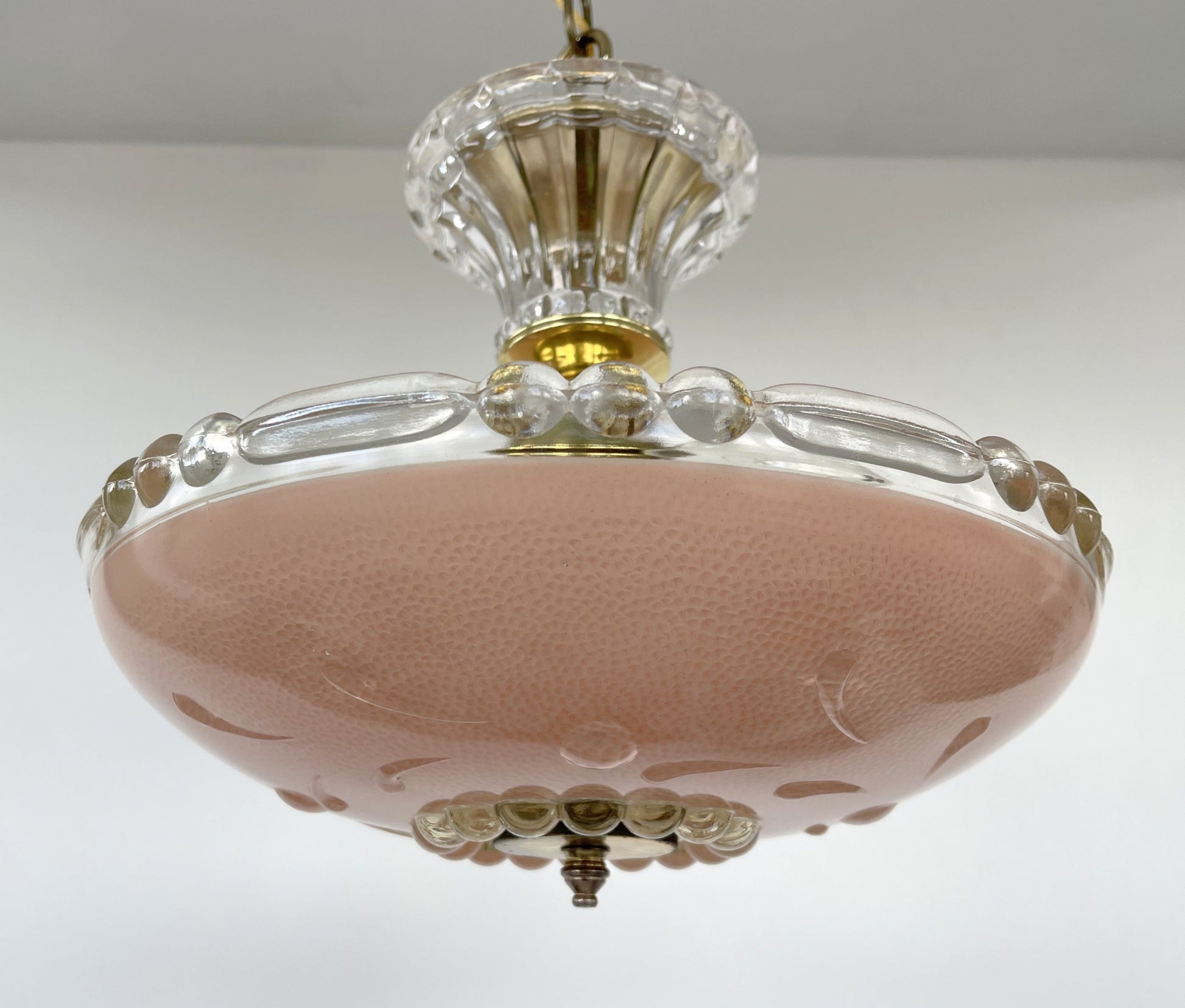 Mid Century 1940's PEACH Antique Glass Ceiling Light