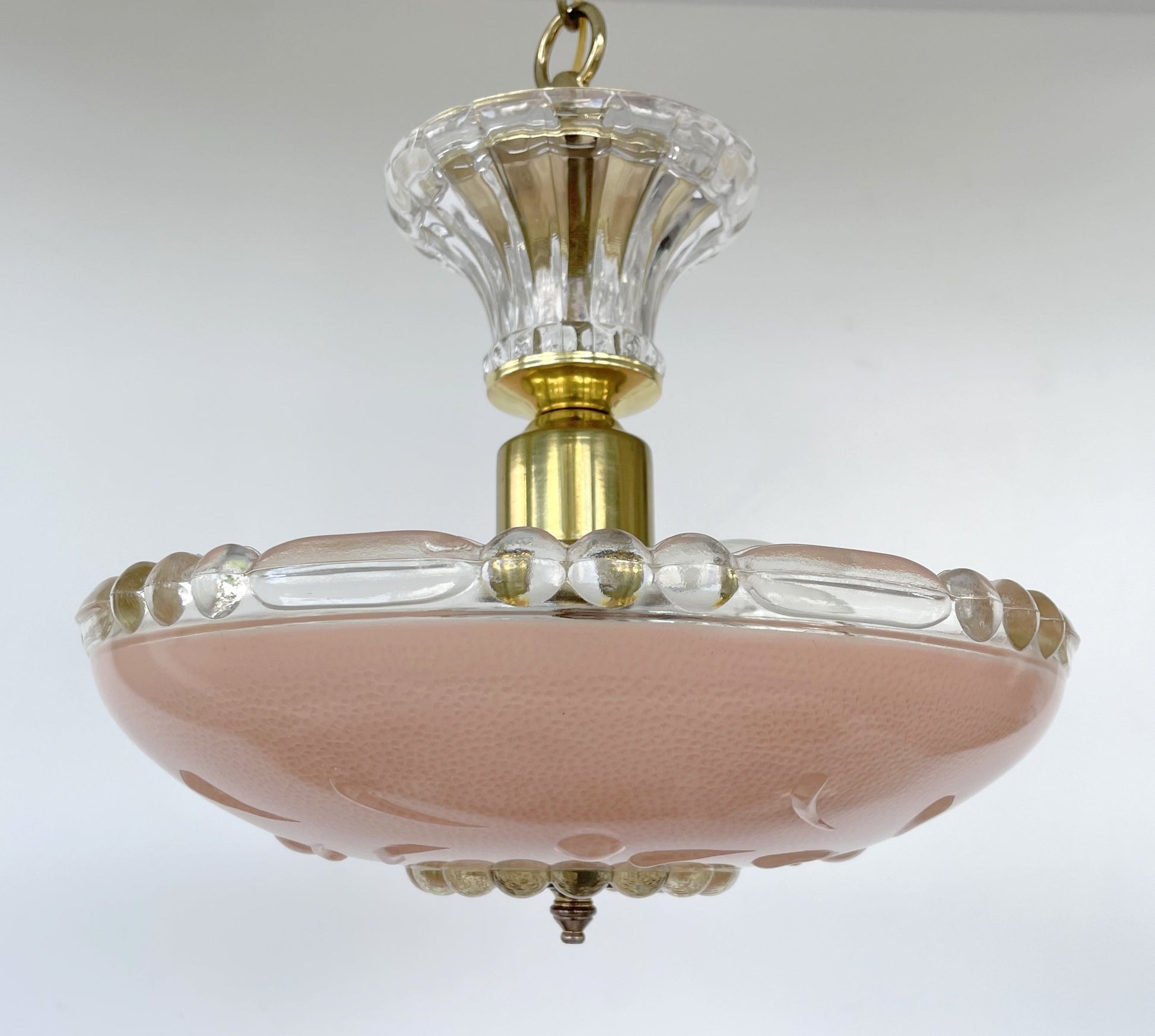 Mid Century 1940's PEACH Antique Glass Ceiling Light