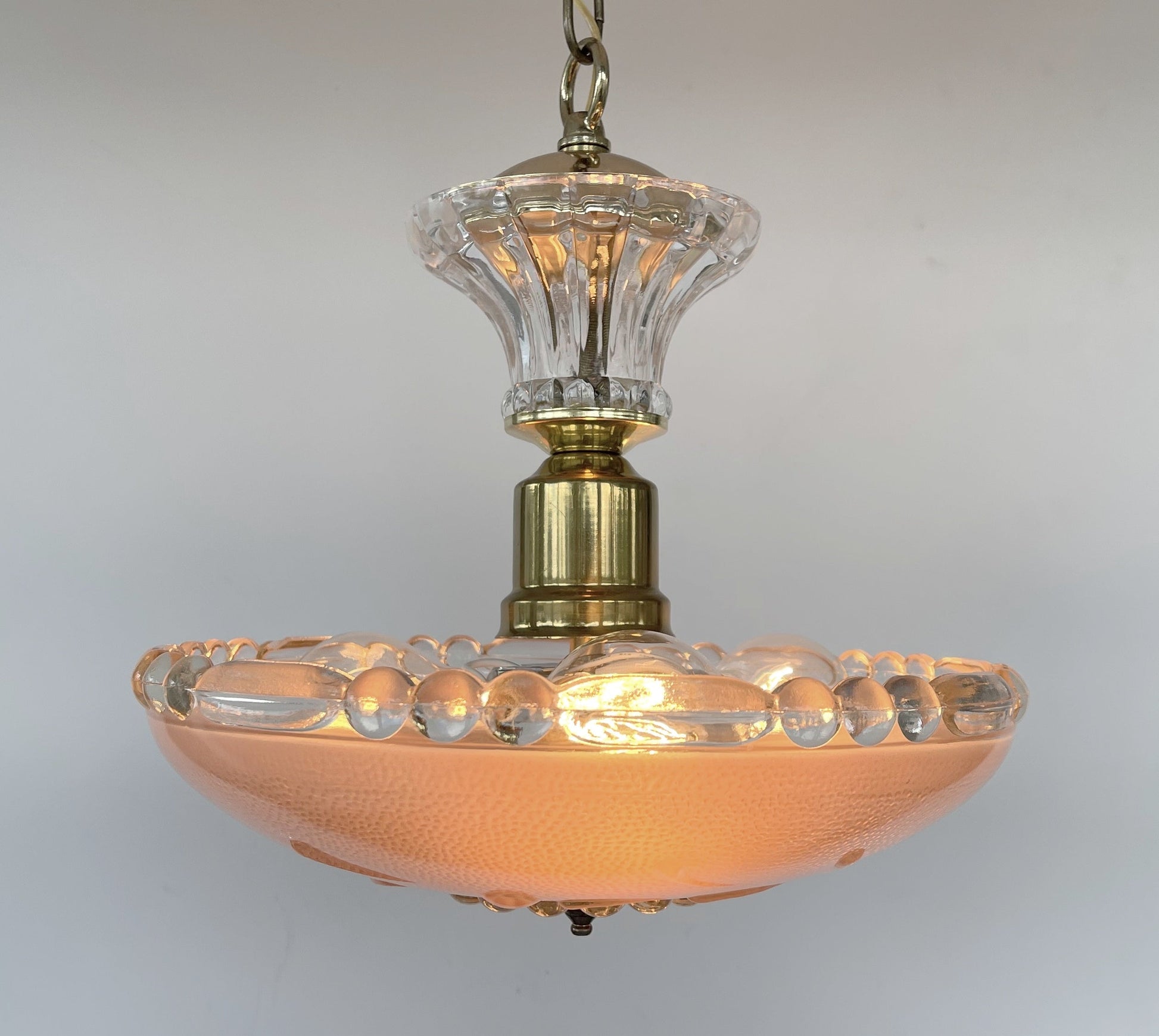 Mid Century 1940's PEACH Antique Glass Ceiling Light