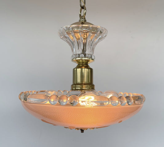 Mid Century 1940's PEACH Antique Glass Ceiling Light