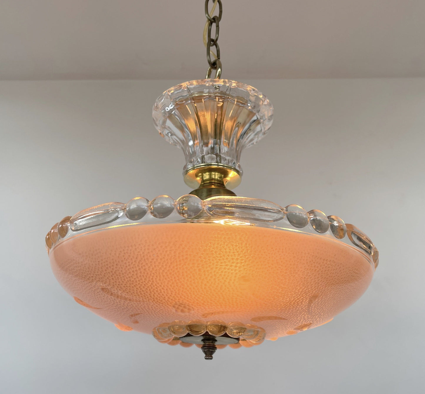 Mid Century 1940's PEACH Antique Glass Ceiling Light
