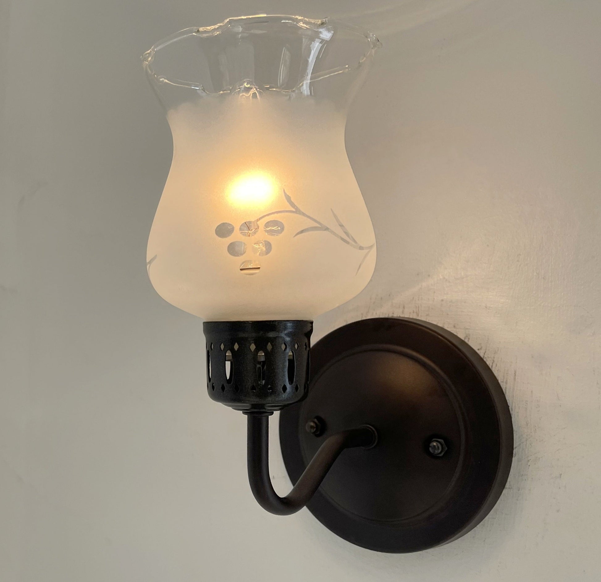 RETRO Etched Antique 1960's Glass Wall Sconce Light Fixture