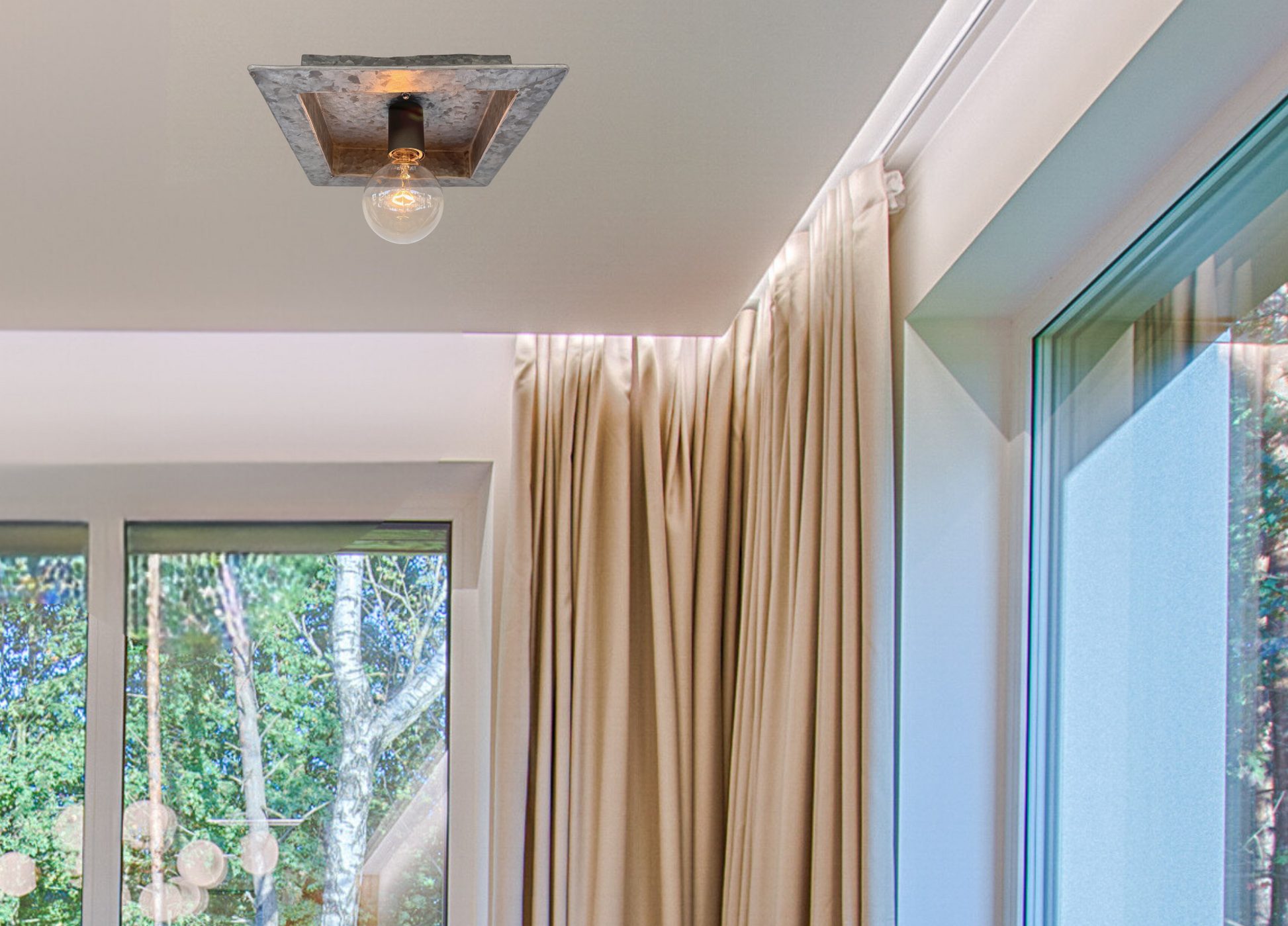 Square Galvanized Farmhouse Ceiling Light Fixture