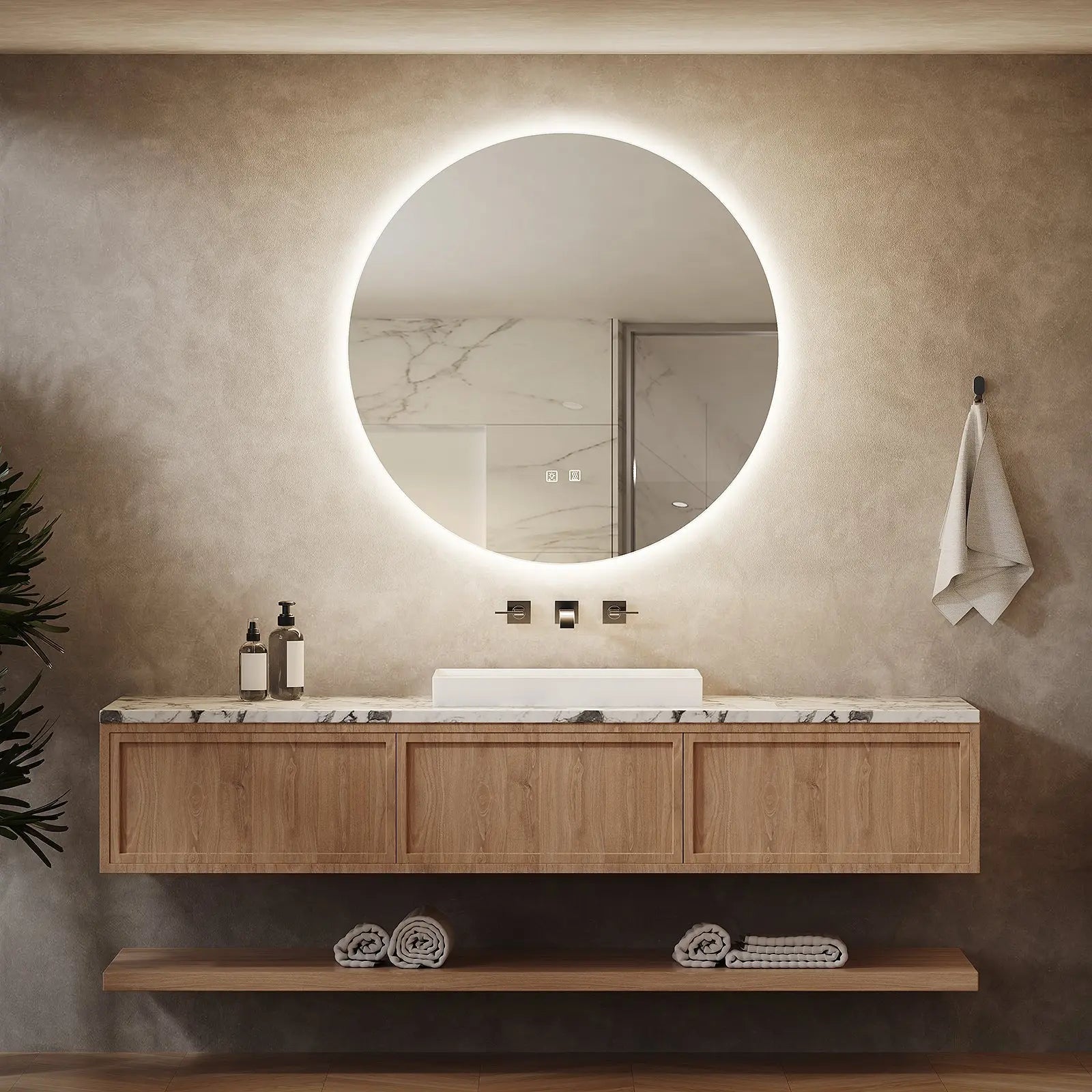 Round Backlit LED BATHROOMS Vanity  Mirrors With Dimmable Lights