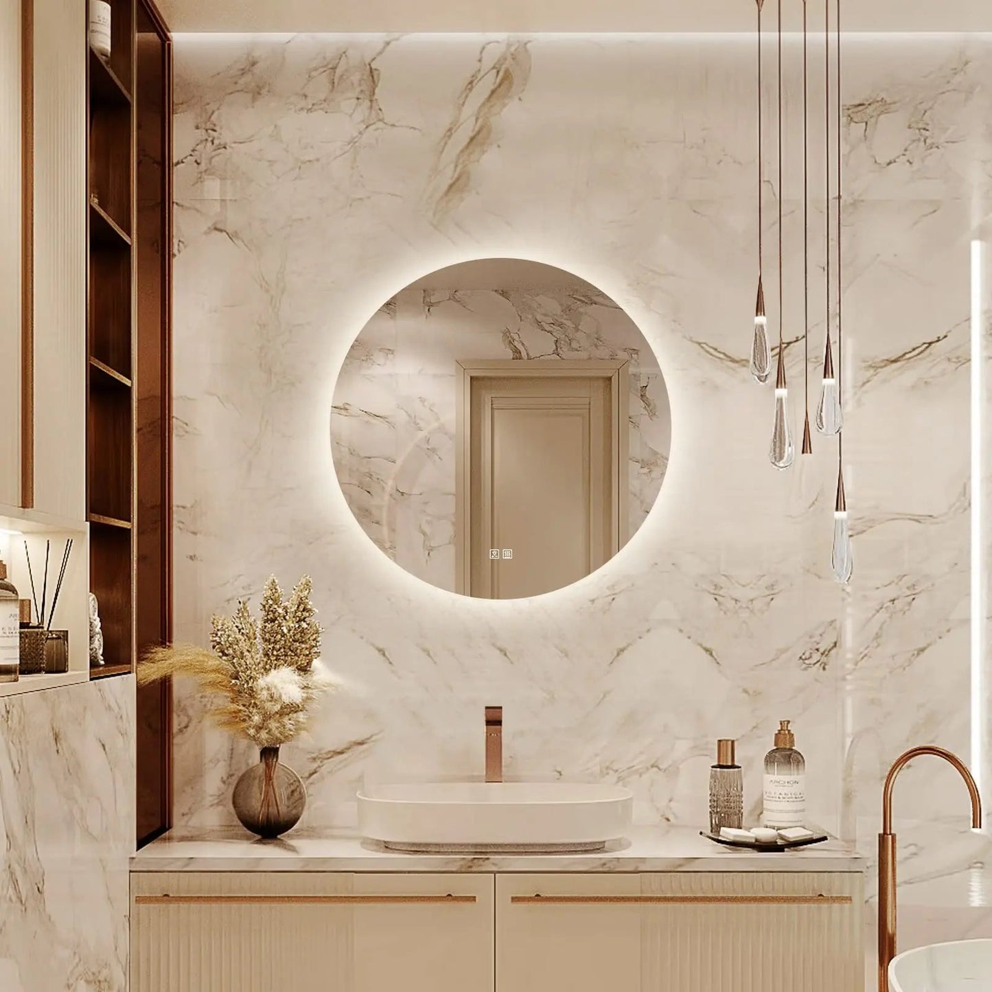 Round Backlit LED BATHROOMS Vanity  Mirrors With Dimmable Lights