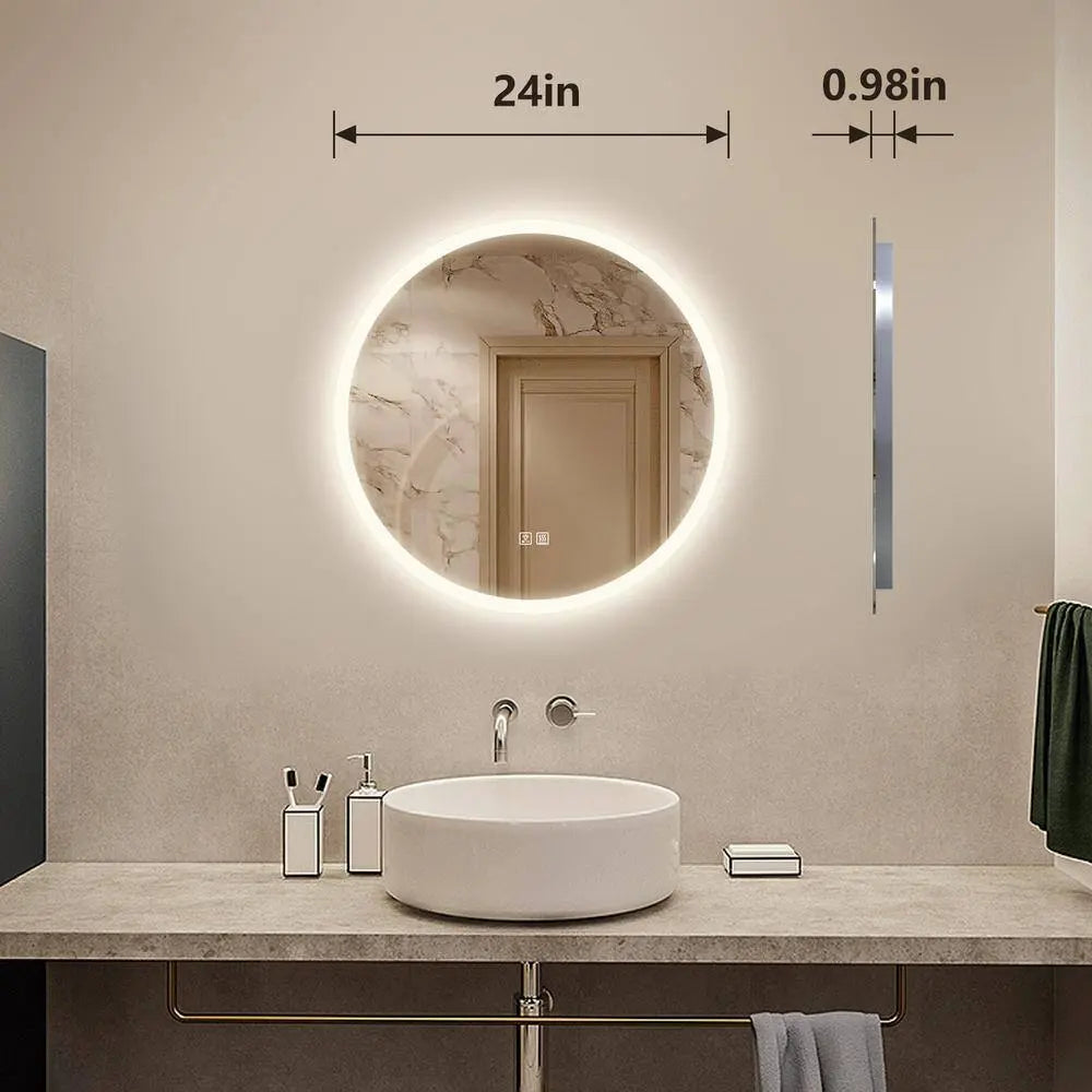 Round LED Bathroom Vanity Mirror With Dimmable Lights
