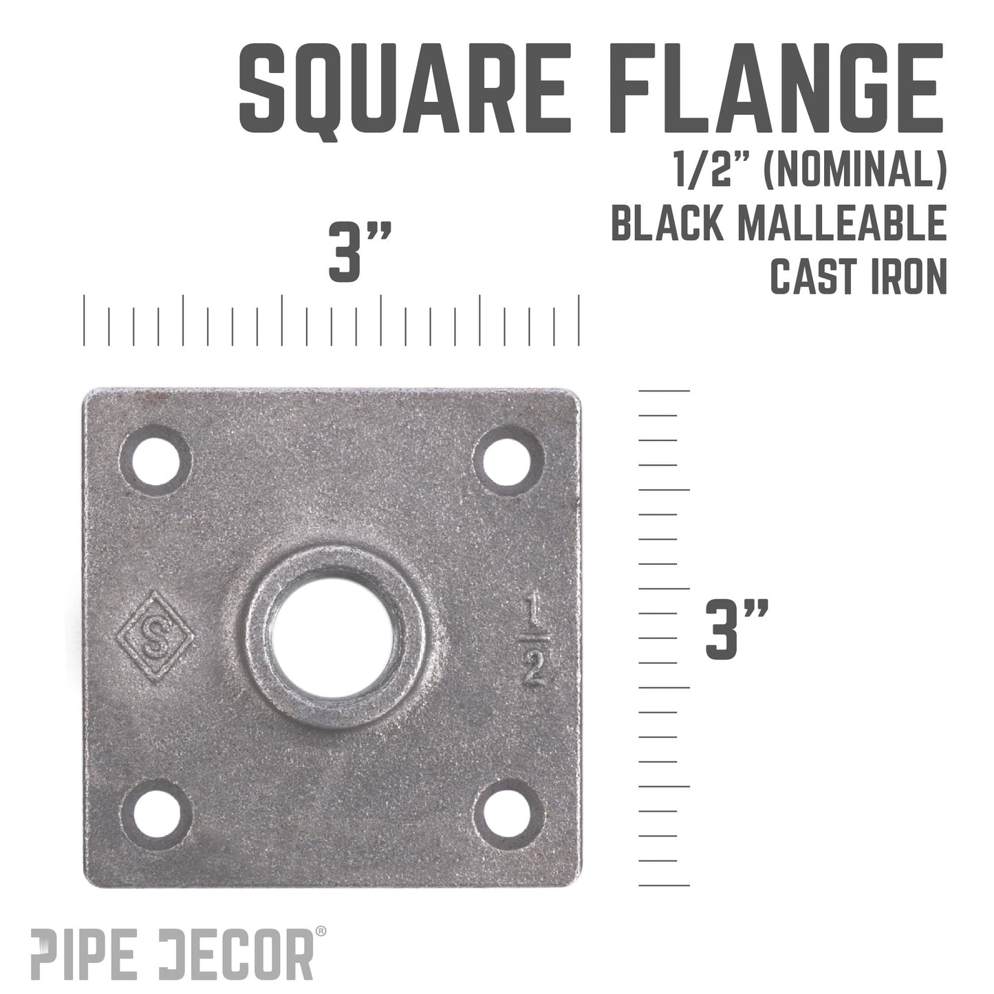 1/2 in. Black Square Floor Flange