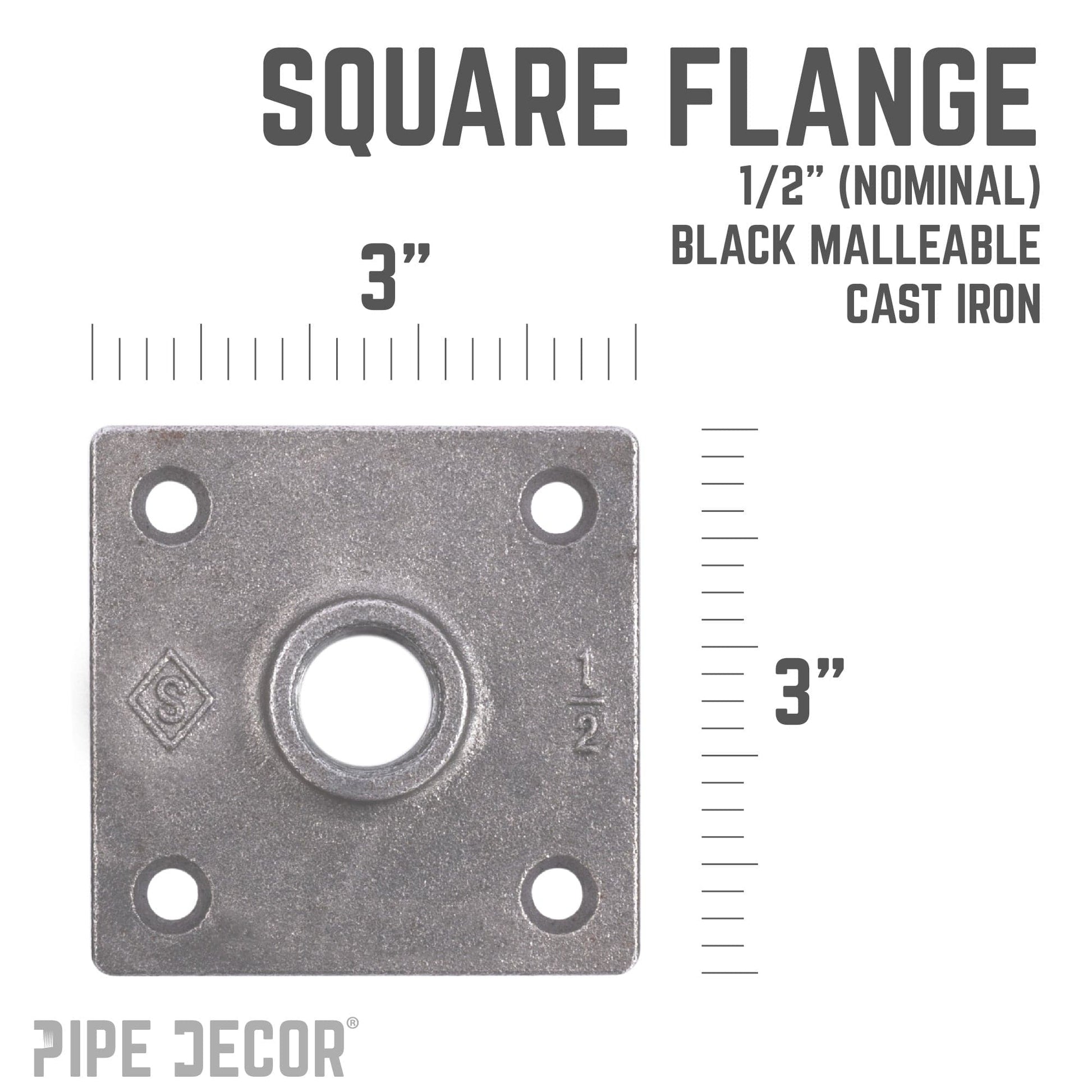 1/2 in. Black Square Floor Flange