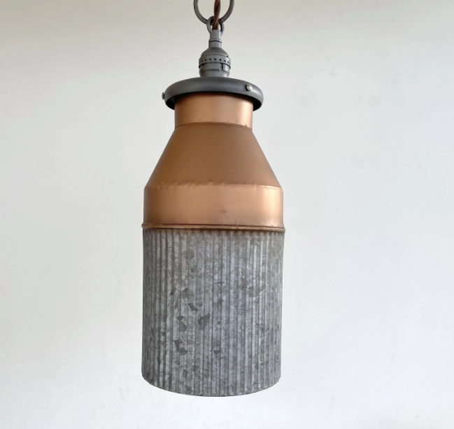 Rustic COPPER Farmhouse MILK CAN Barn Pendant Light Fixture