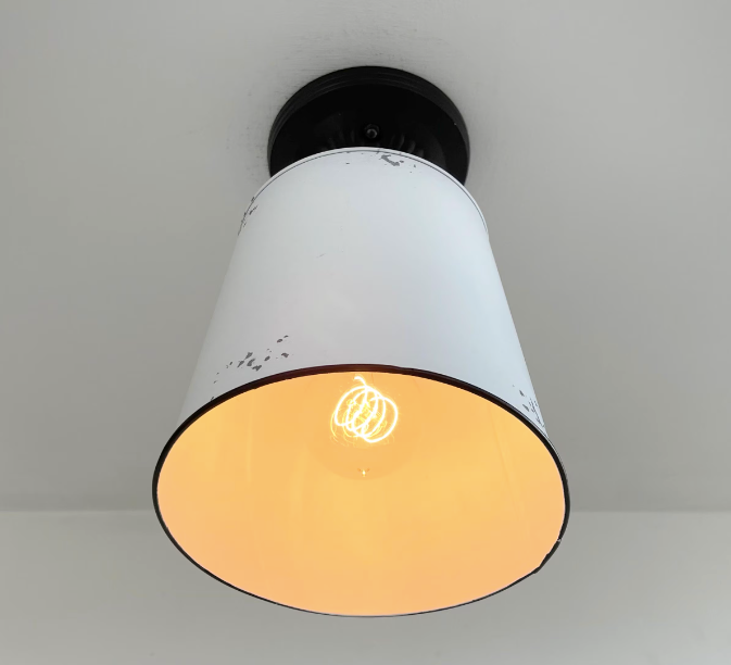 Farmhouse White Barn Metal Distressed Ceiling Light Fixture