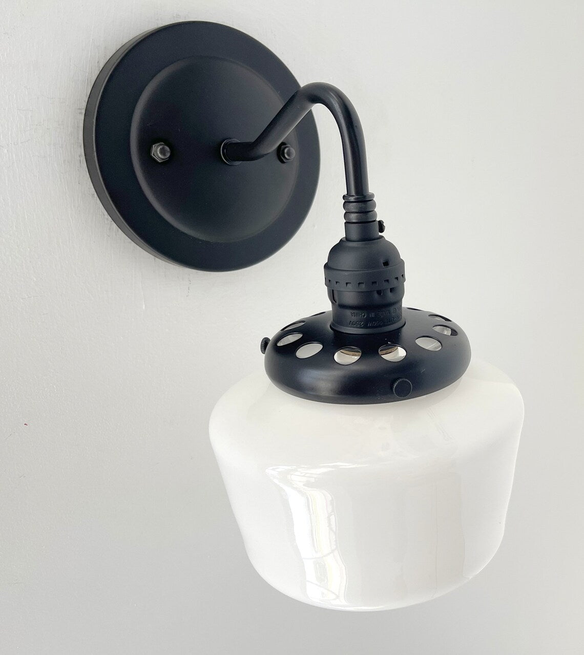 Small Schoolhouse Antique Milk Glass Wall Sconce Light