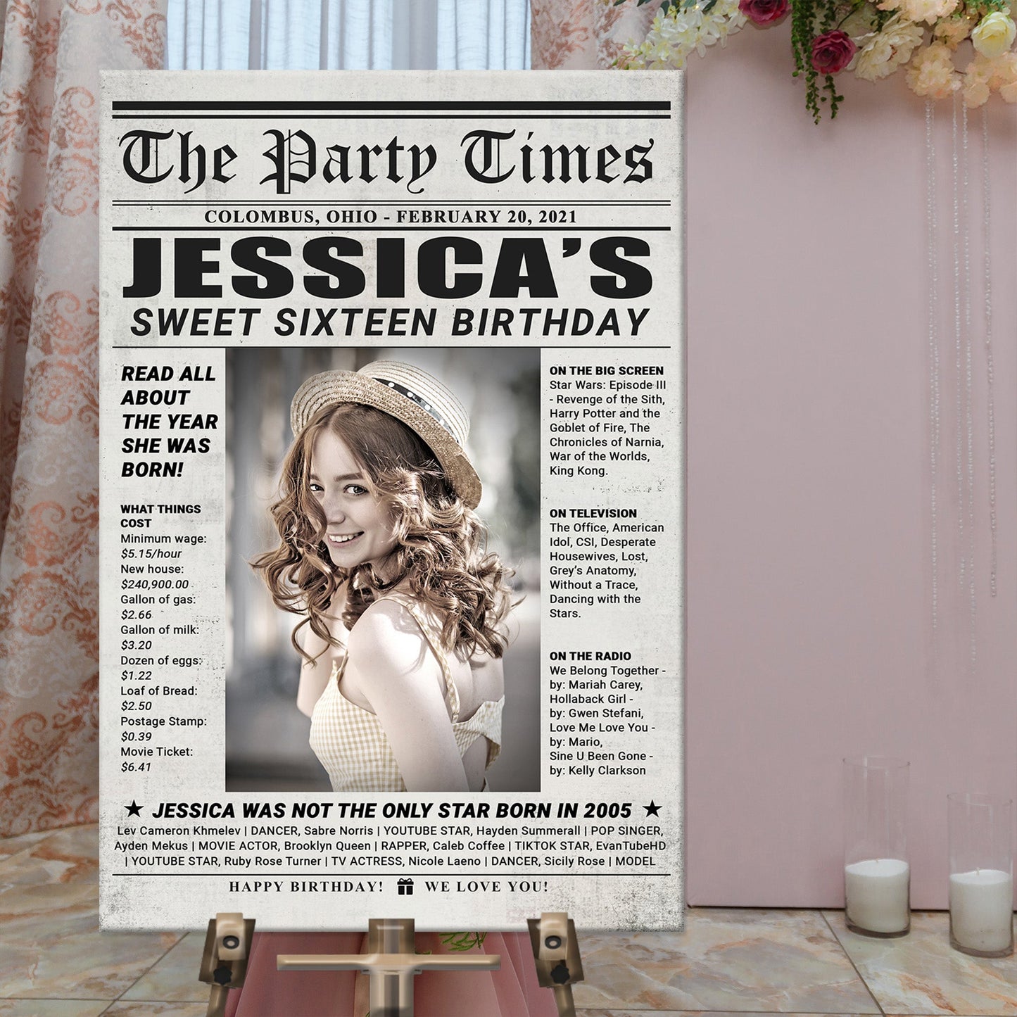 16th Birthday Newspaper Sign