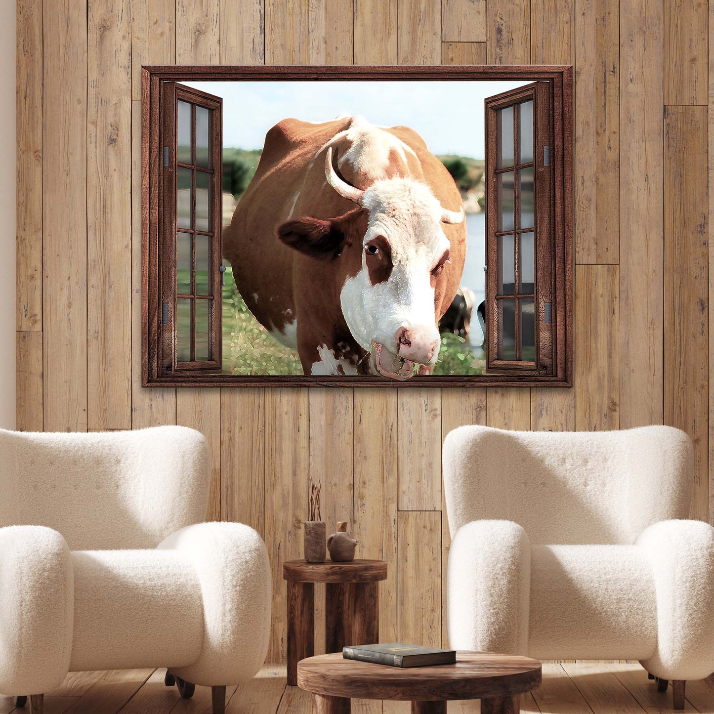 Cattle On Window Canvas Wall Art