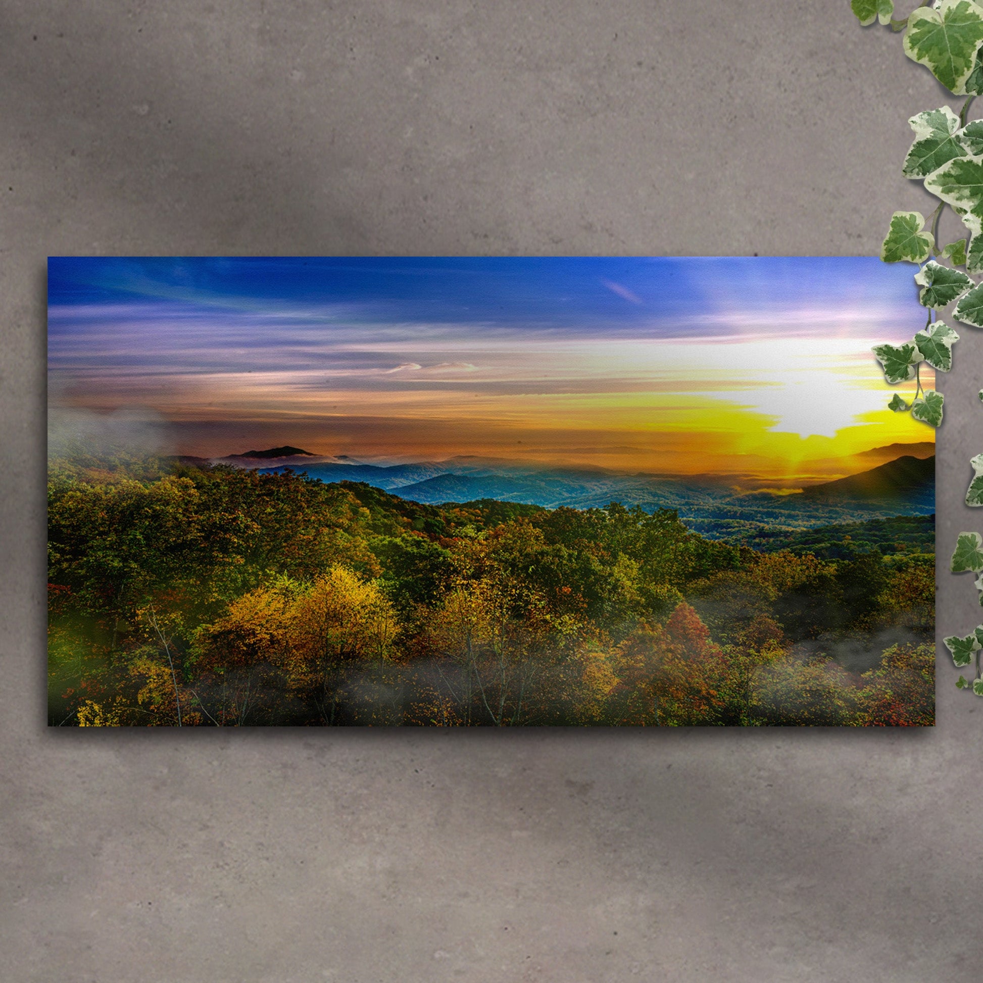 Foggy Mountain At Sunrise Canvas Wall Art