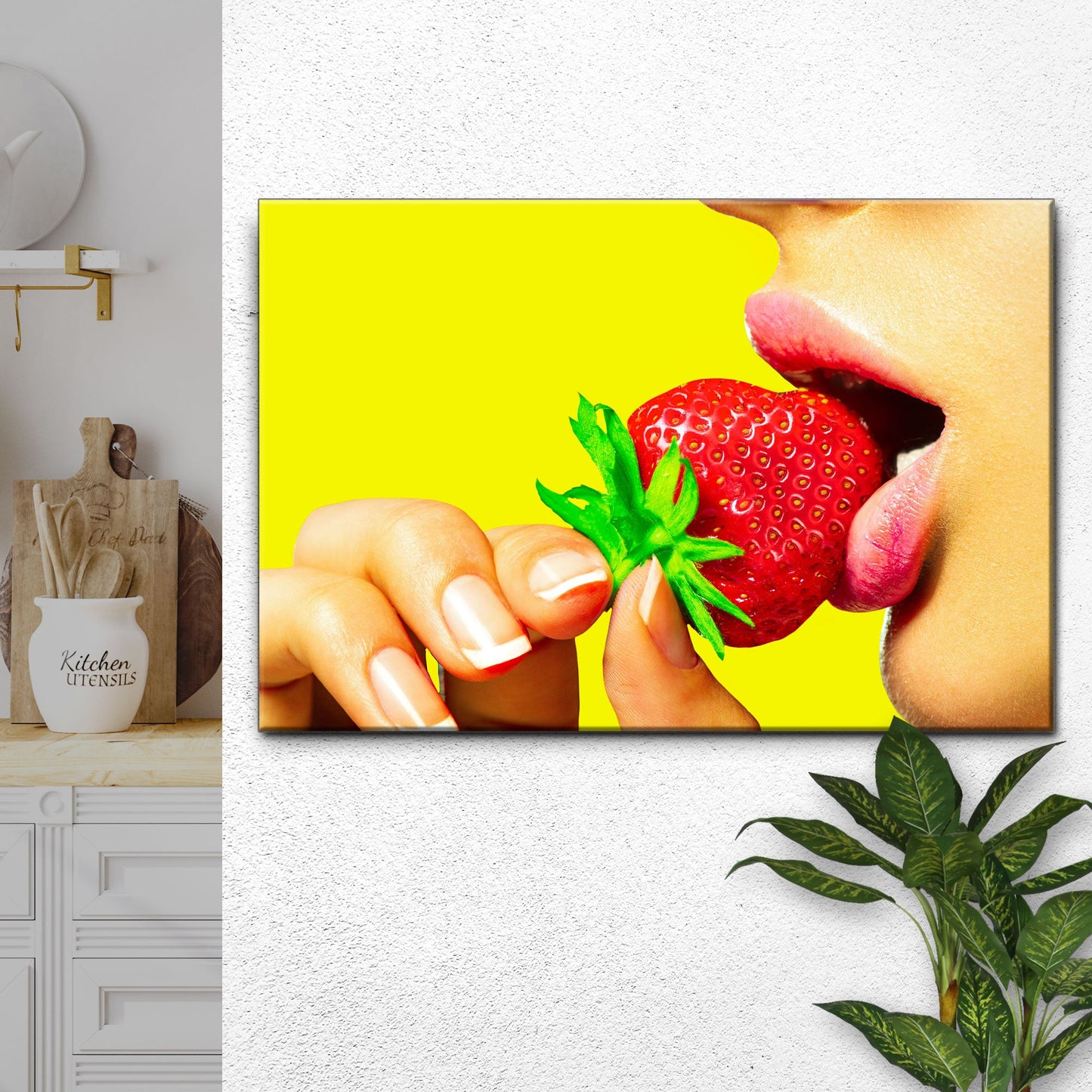 Fruits Strawberry Lips Canvas Wall Art