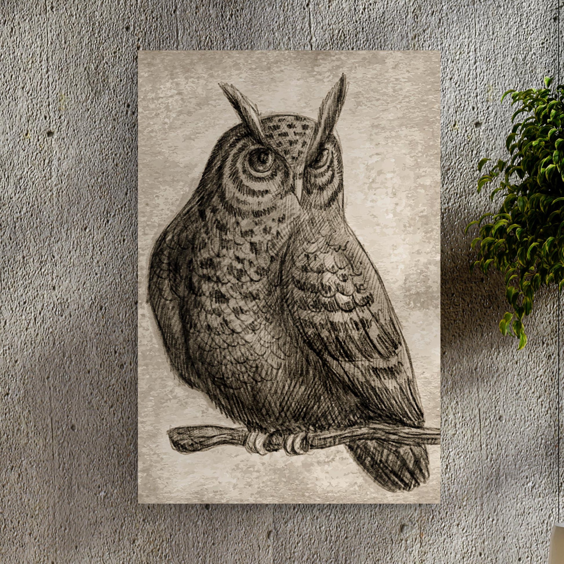 Owl Pencil Sketch Portrait Canvas Wall Art