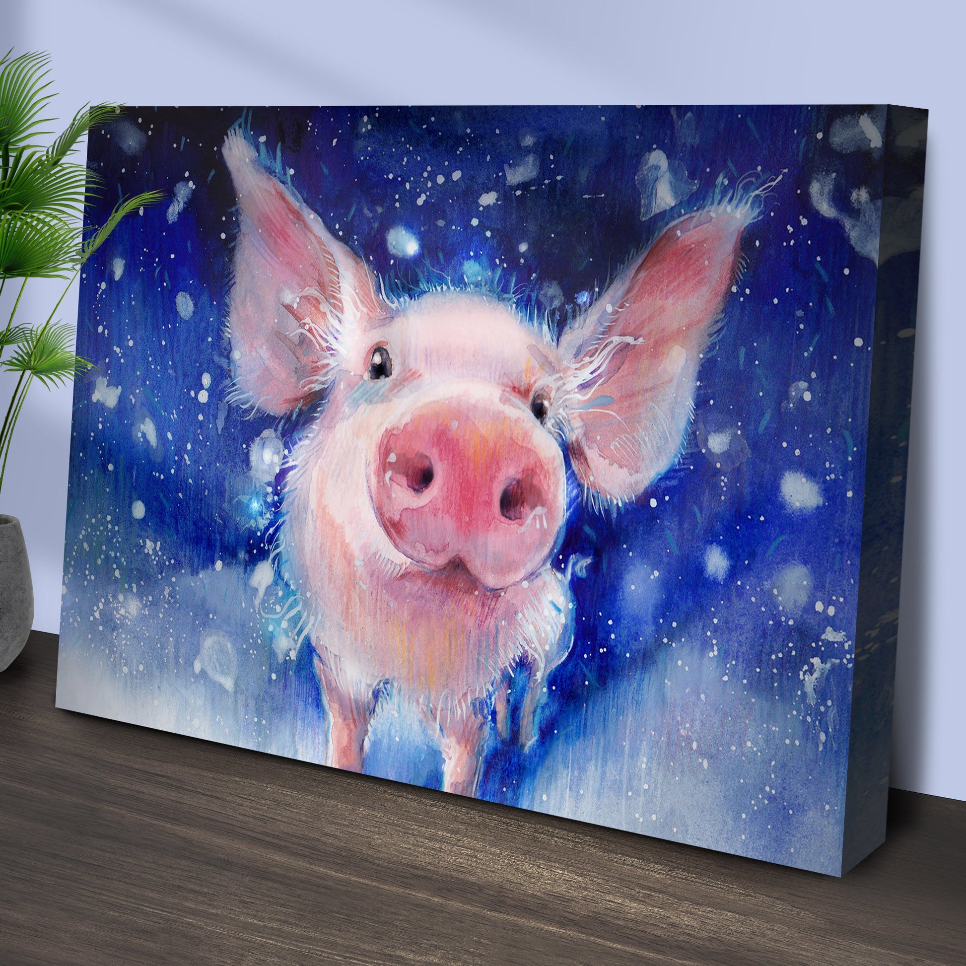 Fluffy Pig Watercolor Canvas Wall Art