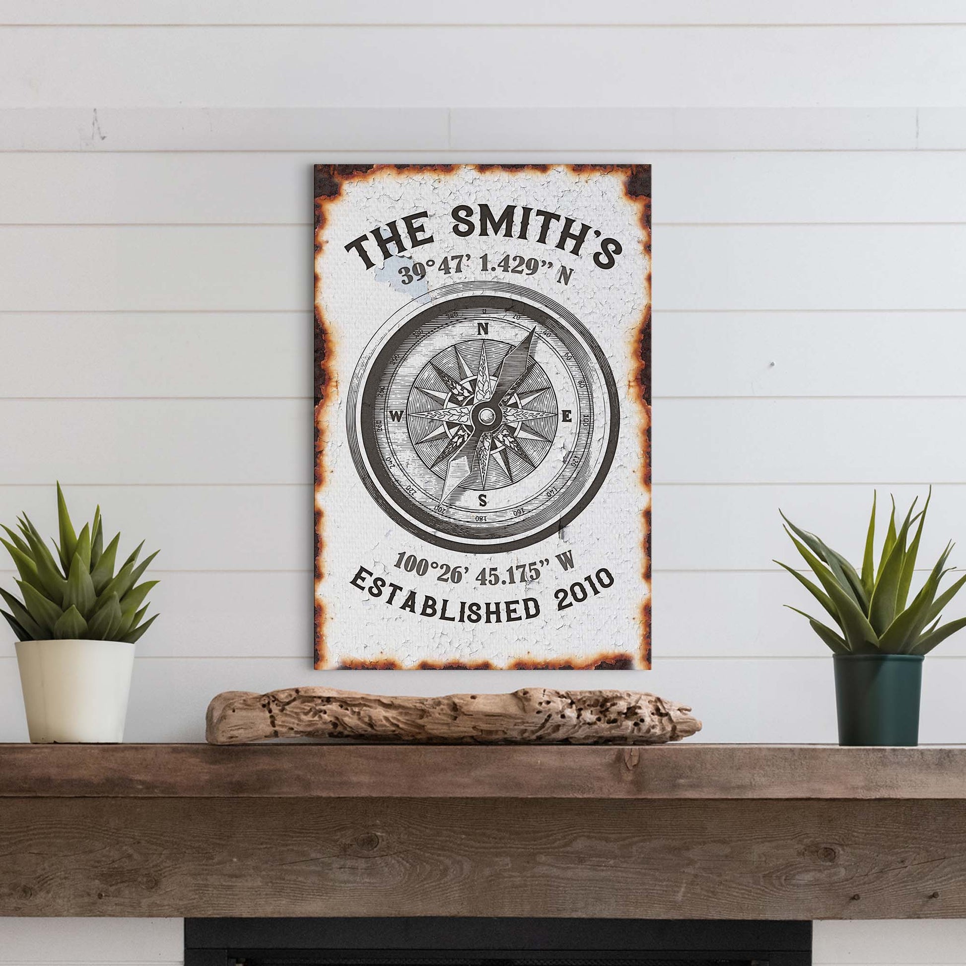 Family Home Compass Coordinates Sign