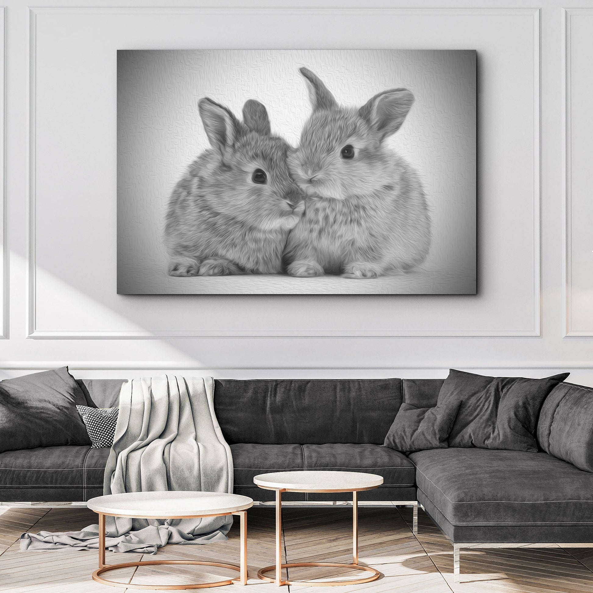 Gray Rabbits Sketch Canvas Wall Art