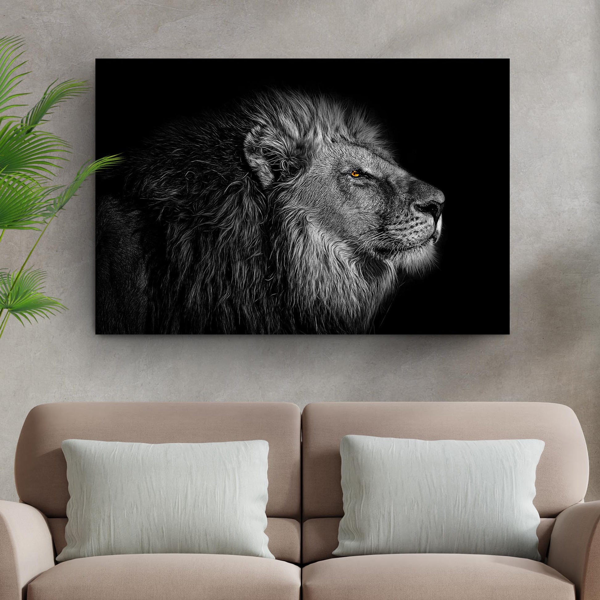Black And White Lion Head Canvas Wall Art