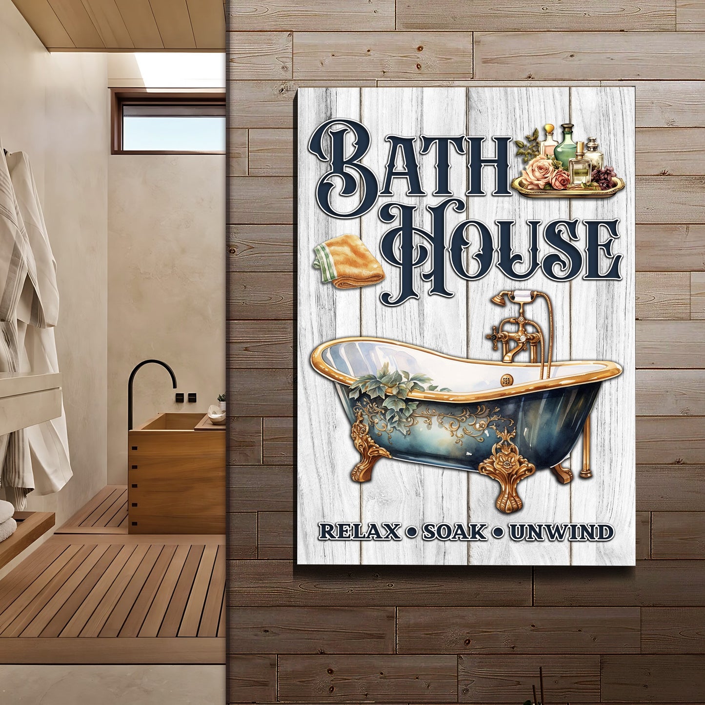 Relax Soak Unwind Bath House Sign