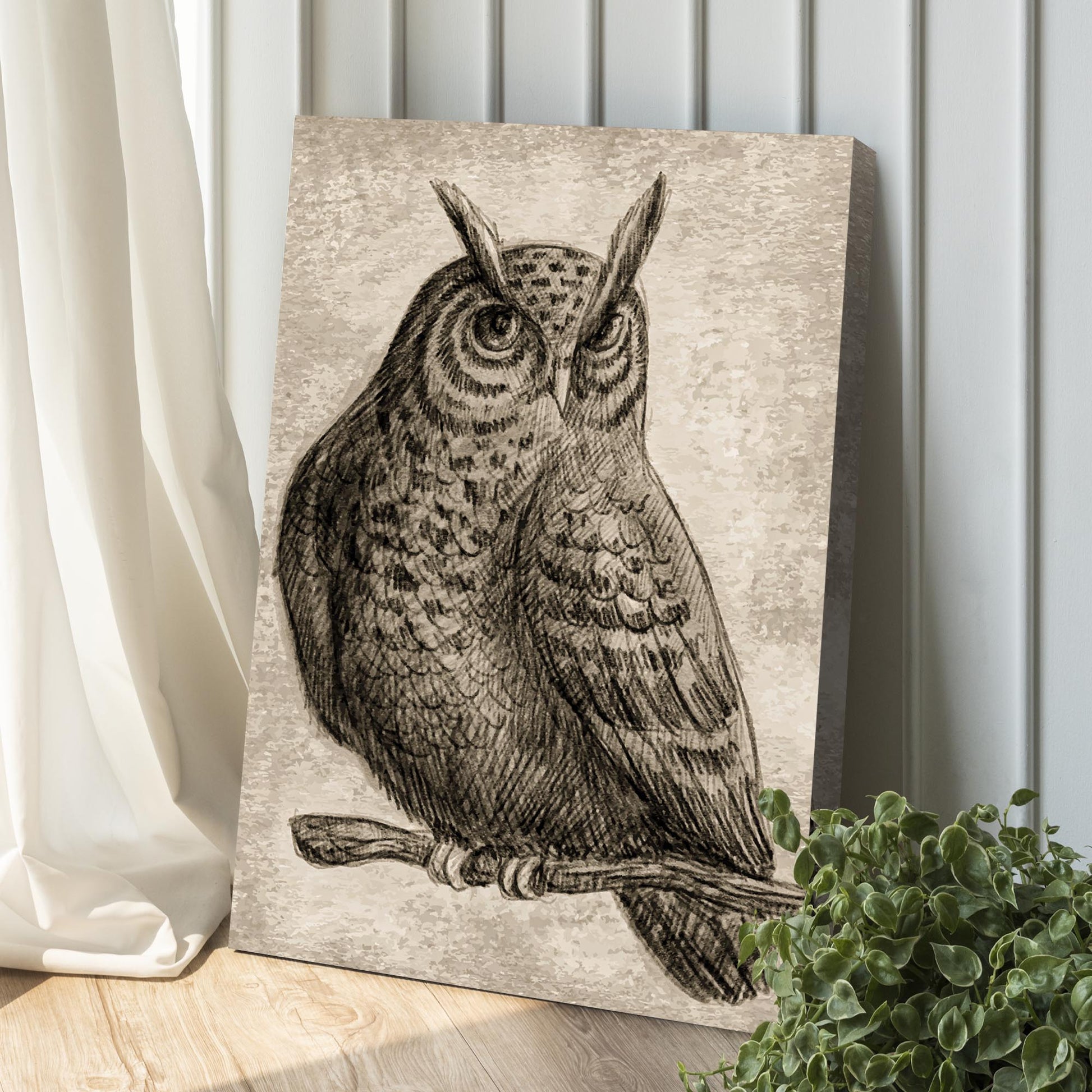Owl Pencil Sketch Portrait Canvas Wall Art