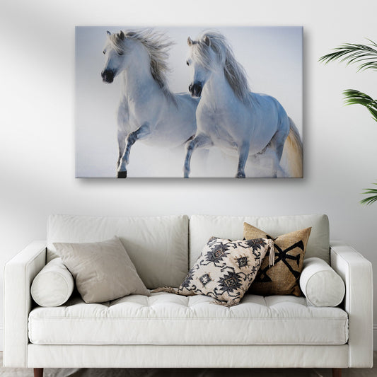 White Horse Couple Canvas Wall Art