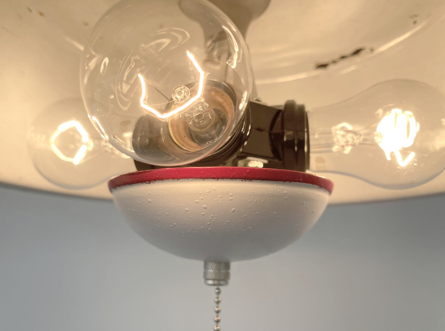 Antique FARMHOUSE WHITE ENAMEL Pan Ceiling Light