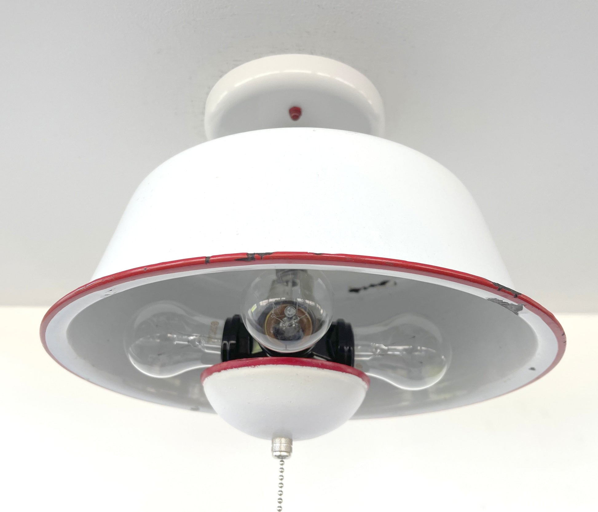 Antique FARMHOUSE WHITE ENAMEL Pan Ceiling Light