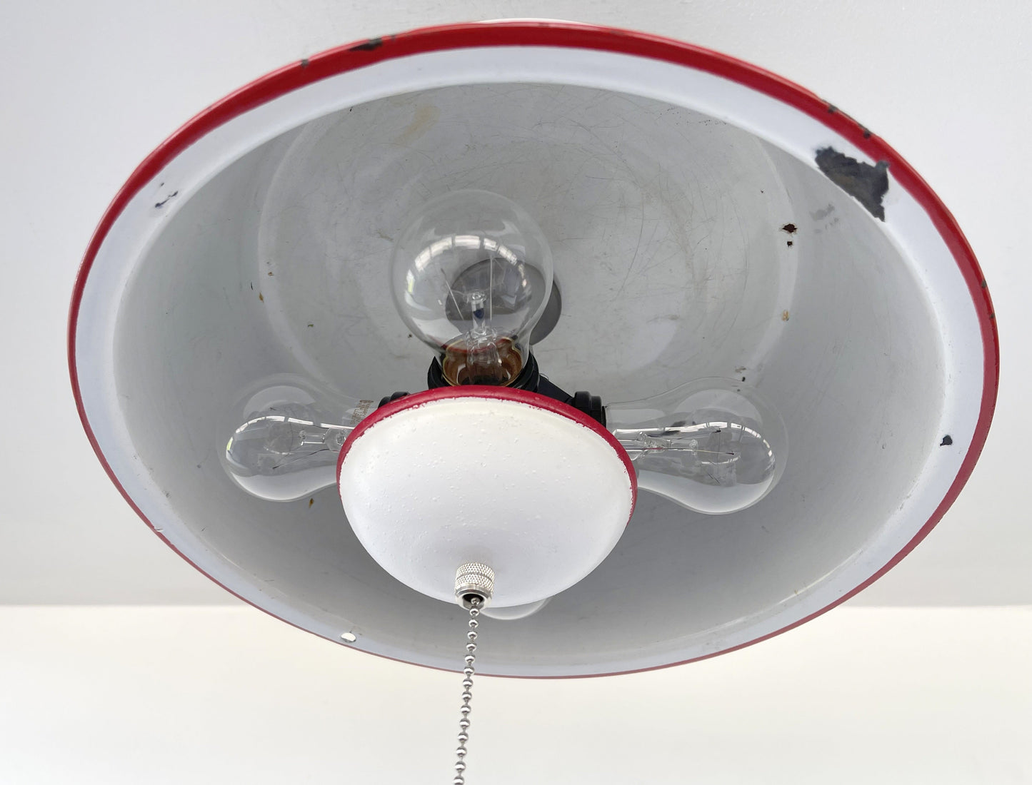 Antique FARMHOUSE WHITE ENAMEL Pan Ceiling Light