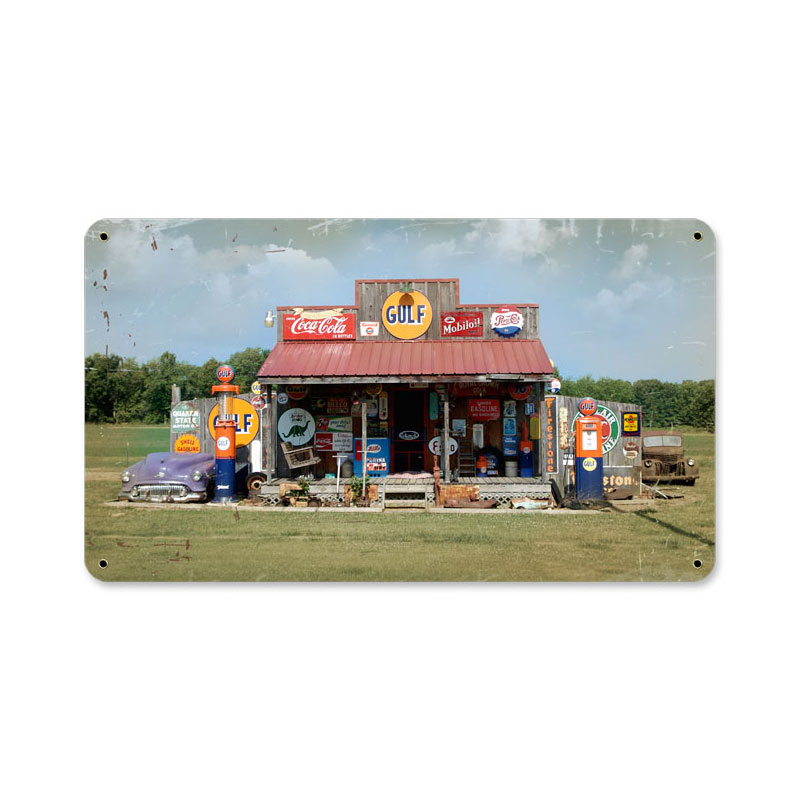 Gas Station, Home and Garden, Metal Sign, 14 X 8 Inches