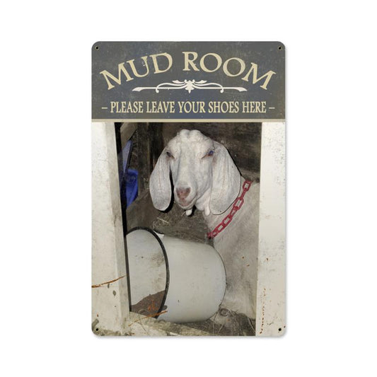 Mud Room Goat, Home and Garden, Metal Sign, 12 X 18 Inches