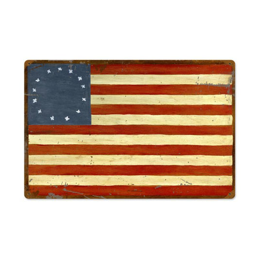 US Flag Thirteen , Patriotic, Metal Sign, 24 X 16 Inches